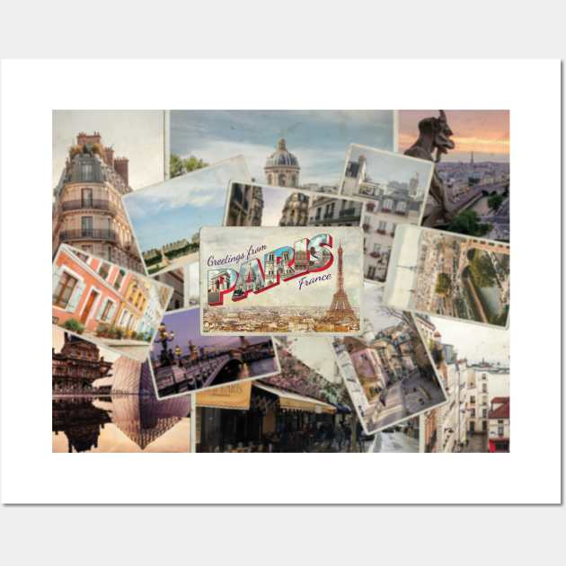 Greetings from Paris in France Vintage style retro souvenir Wall Art by DesignerPropo